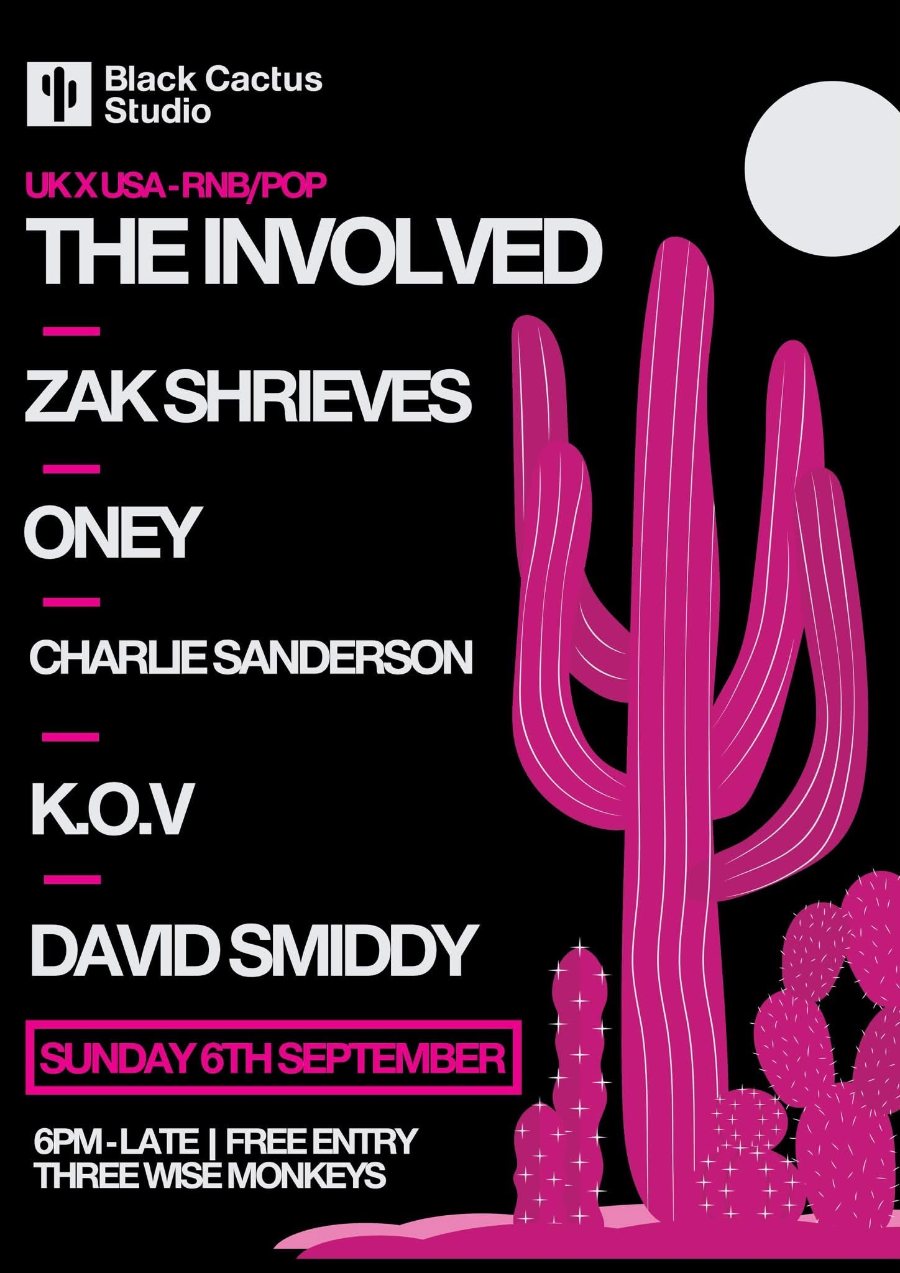 The Involved poster: Zak Shrieves, Oney, Charlie Sanderson, K.O.V and David Smiddy at Three Wise Monkeys Colchester